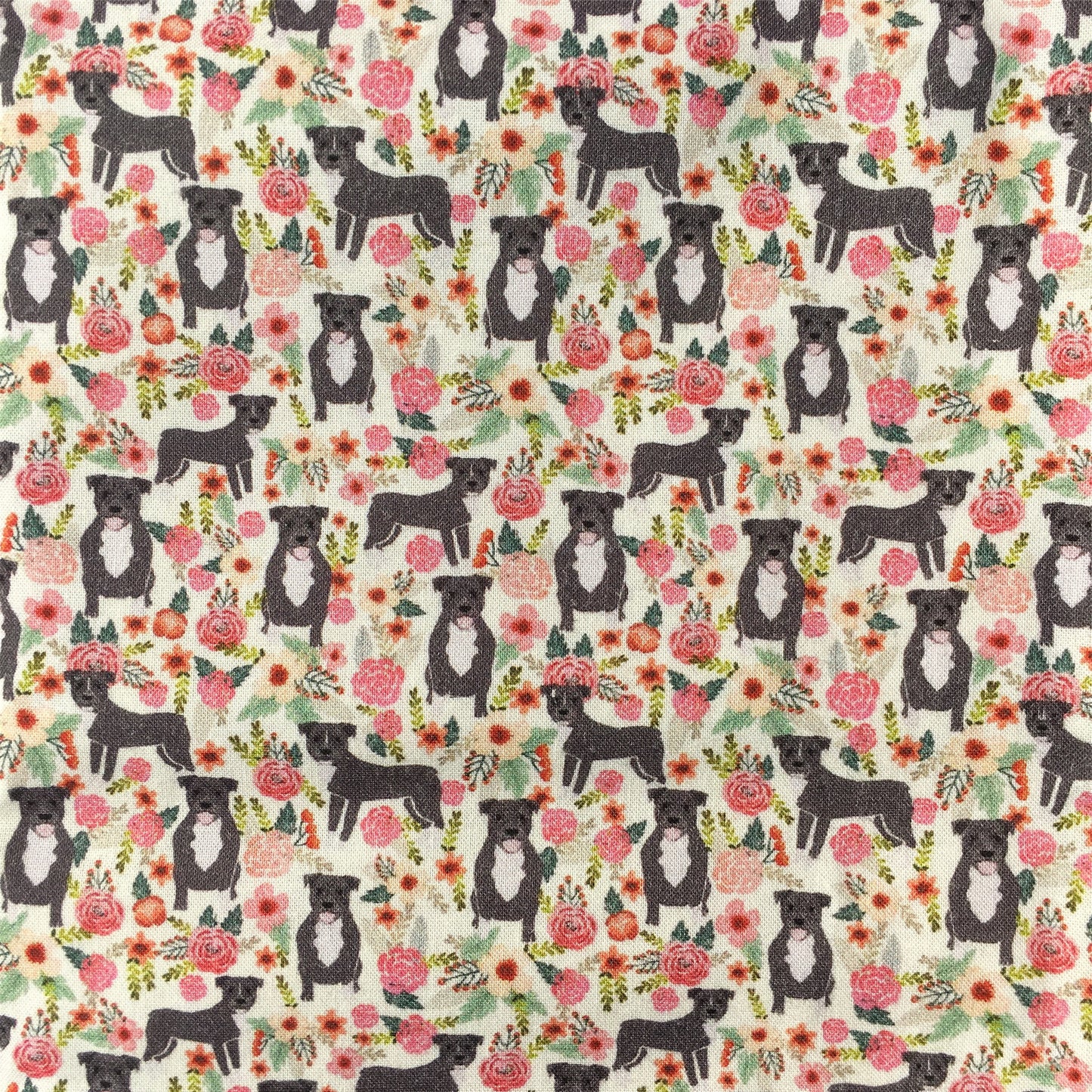 dog puppy flower floral printed fabric