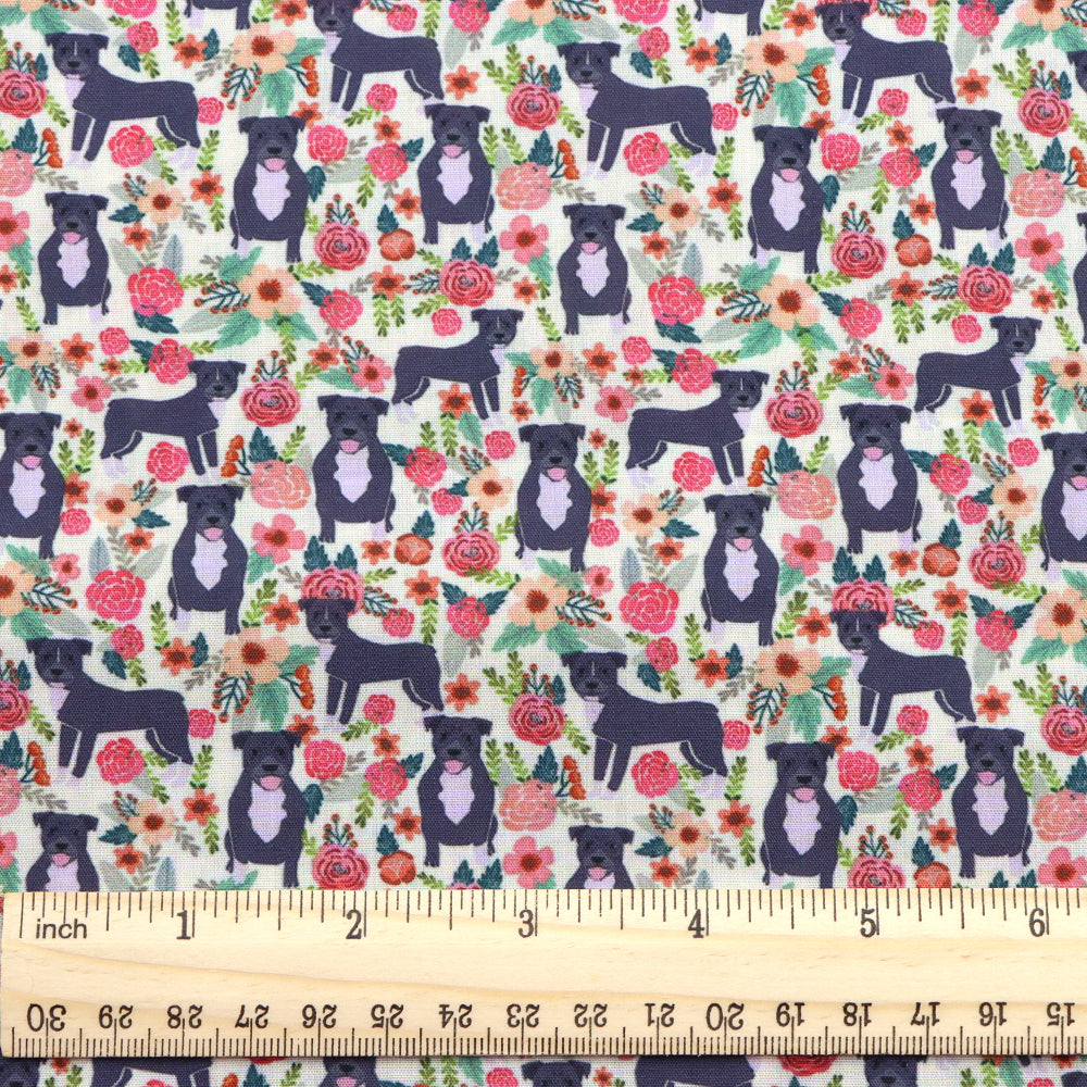 dog puppy flower floral printed fabric