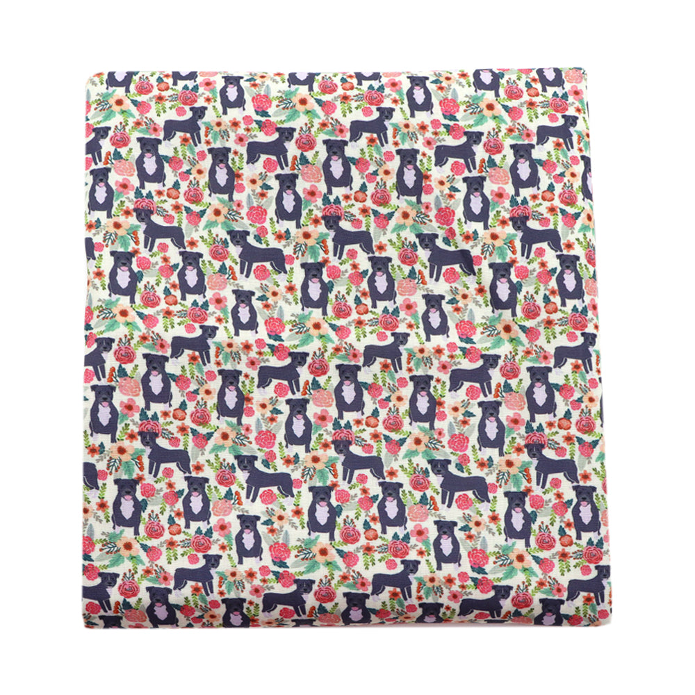 dog puppy flower floral printed fabric