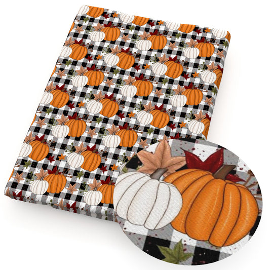 plaid grid maple leaf fall autumn printed fabric