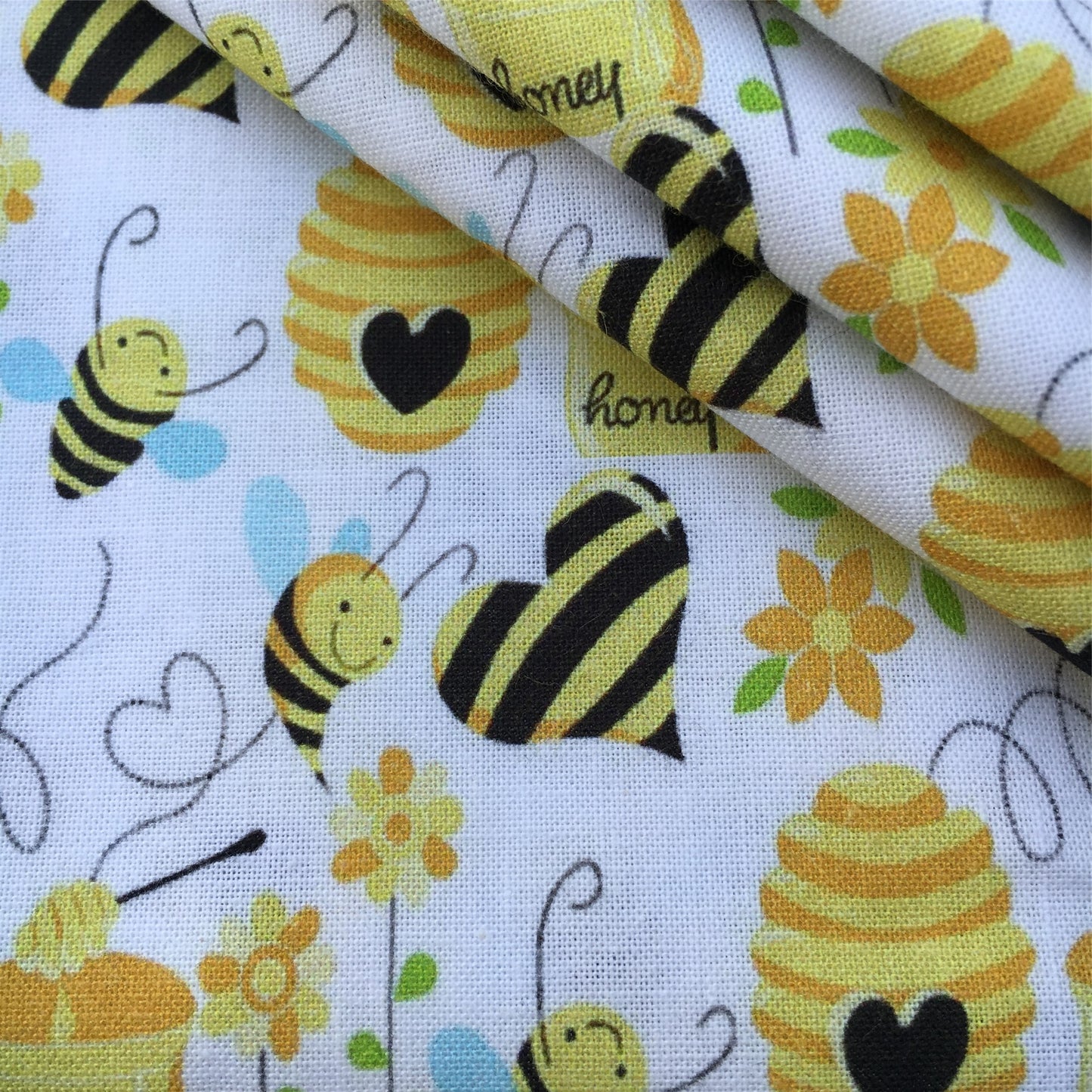 bee flower floral heart love printed fabric