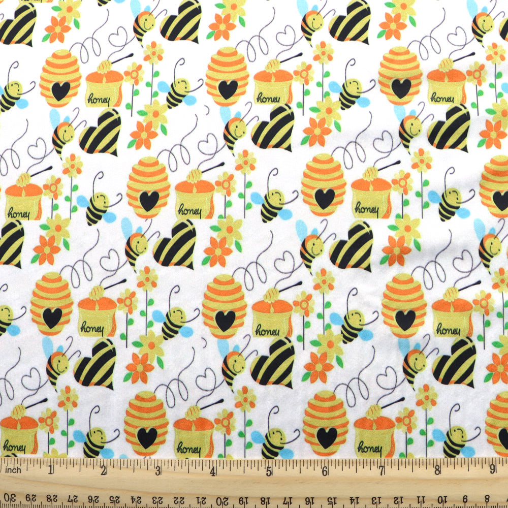 bee flower floral heart love printed fabric