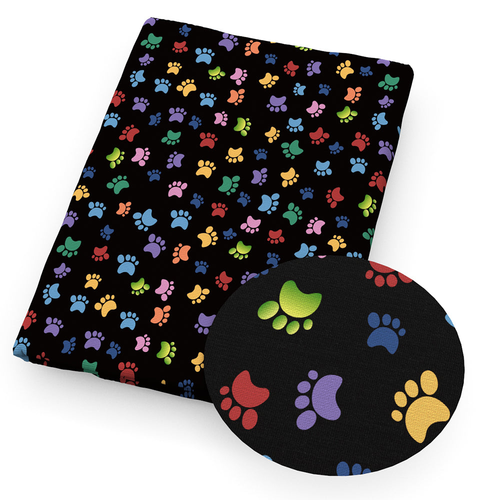 footprint paw paint splatter black series printed fabric