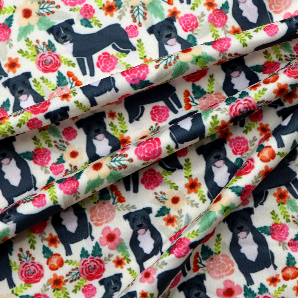 dog puppy flower floral printed fabric