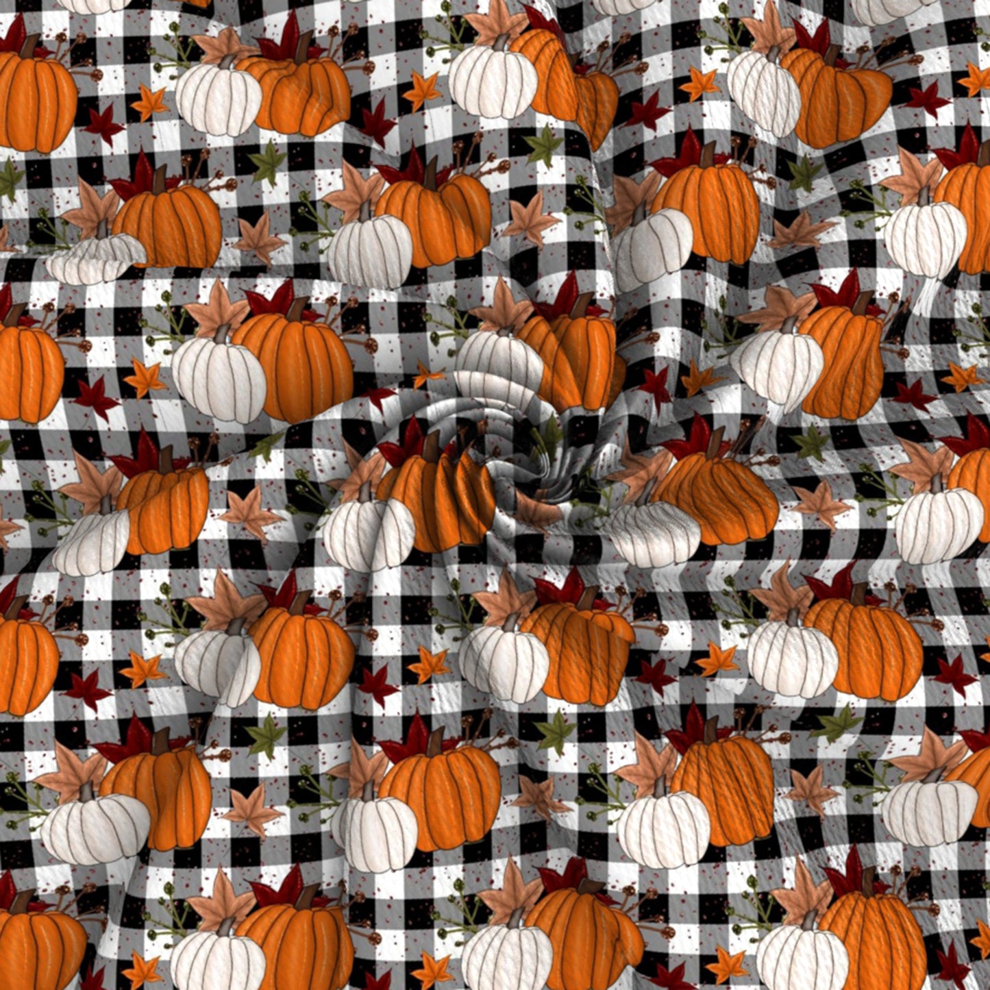 plaid grid maple leaf fall autumn printed fabric