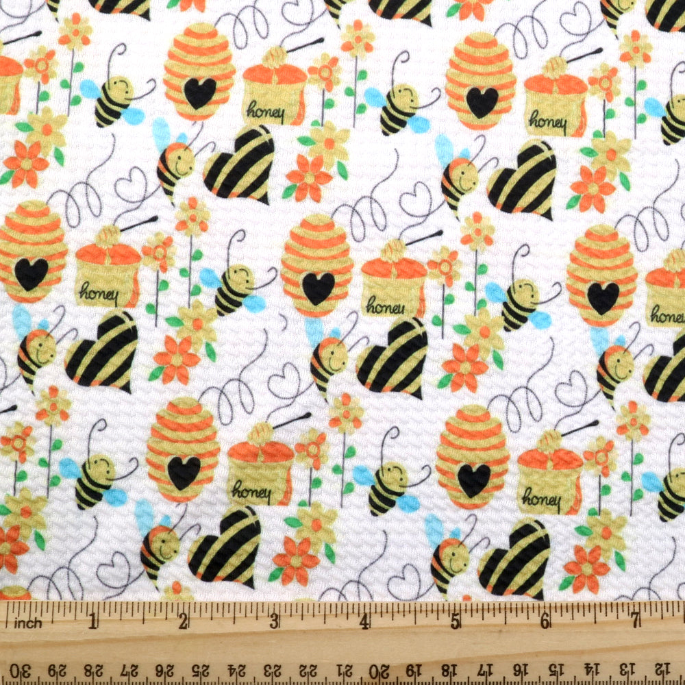 bee flower floral heart love printed fabric