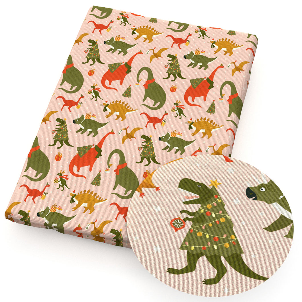 dinosaurs dino christmas day printed fabric