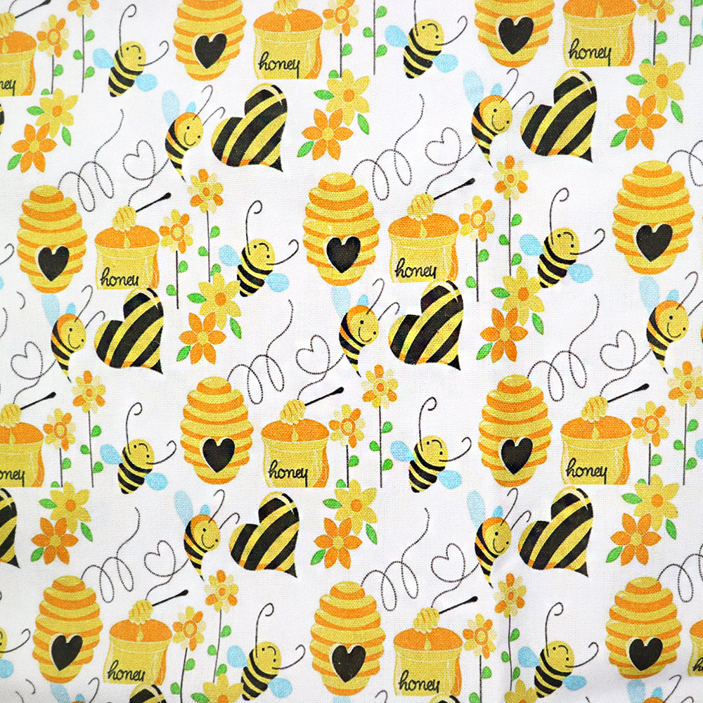 bee flower floral heart love printed fabric