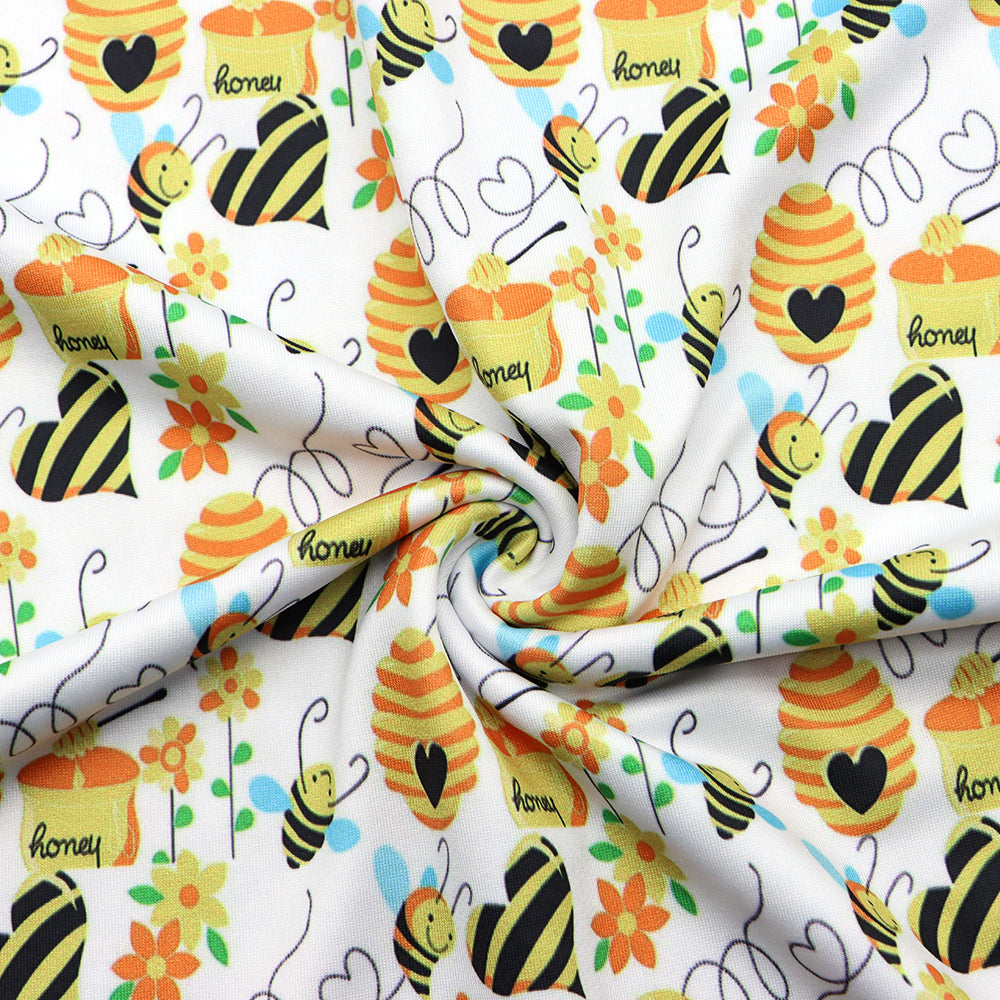 bee flower floral heart love printed fabric