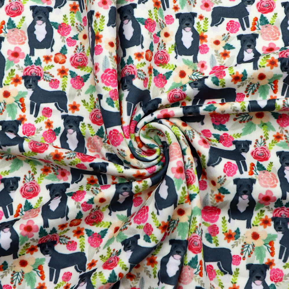 dog puppy flower floral printed fabric