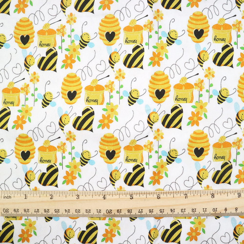 bee flower floral heart love printed fabric